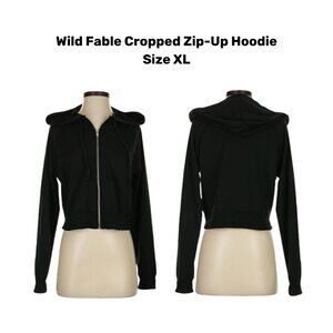 Wild Fable Black Cropped Zip-Up Fleece Hoodie (XL)